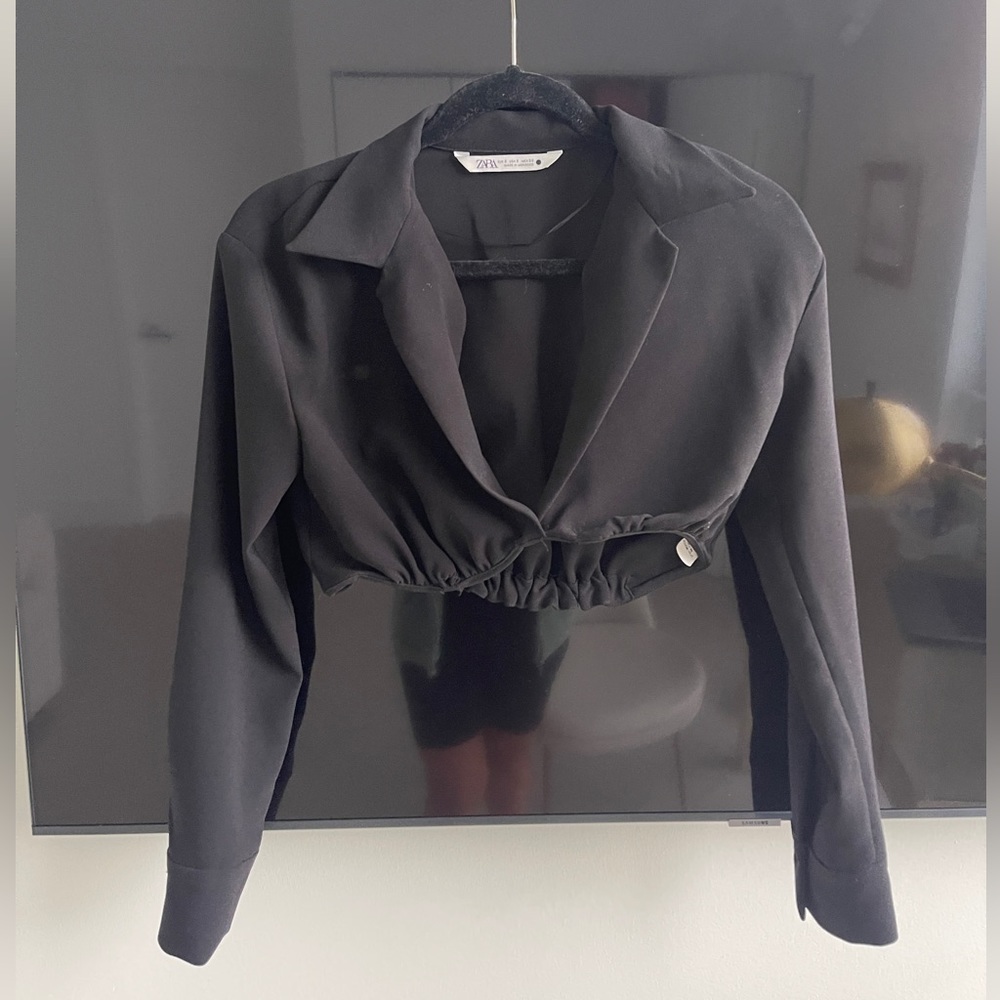 Black Collared Crop Top Size Small Zara